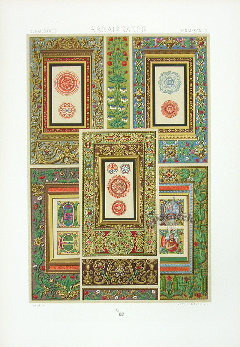 Racinet Decorative Art Nouveau Print 1889 Renaissance Floral