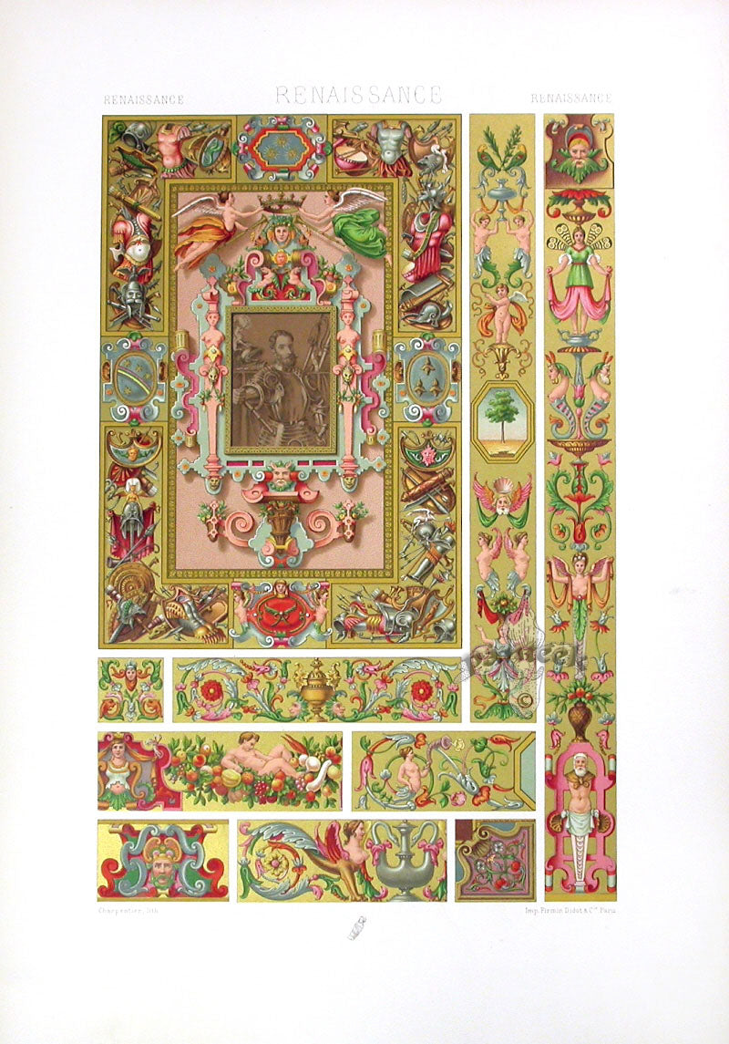 Racinet Decorative Art Nouveau Print 1889 Renaissance Knight