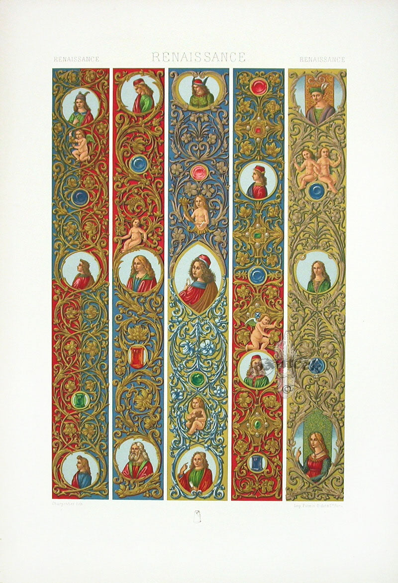 Racinet Decorative Art Nouveau Print 1889 Renaissance Portraits