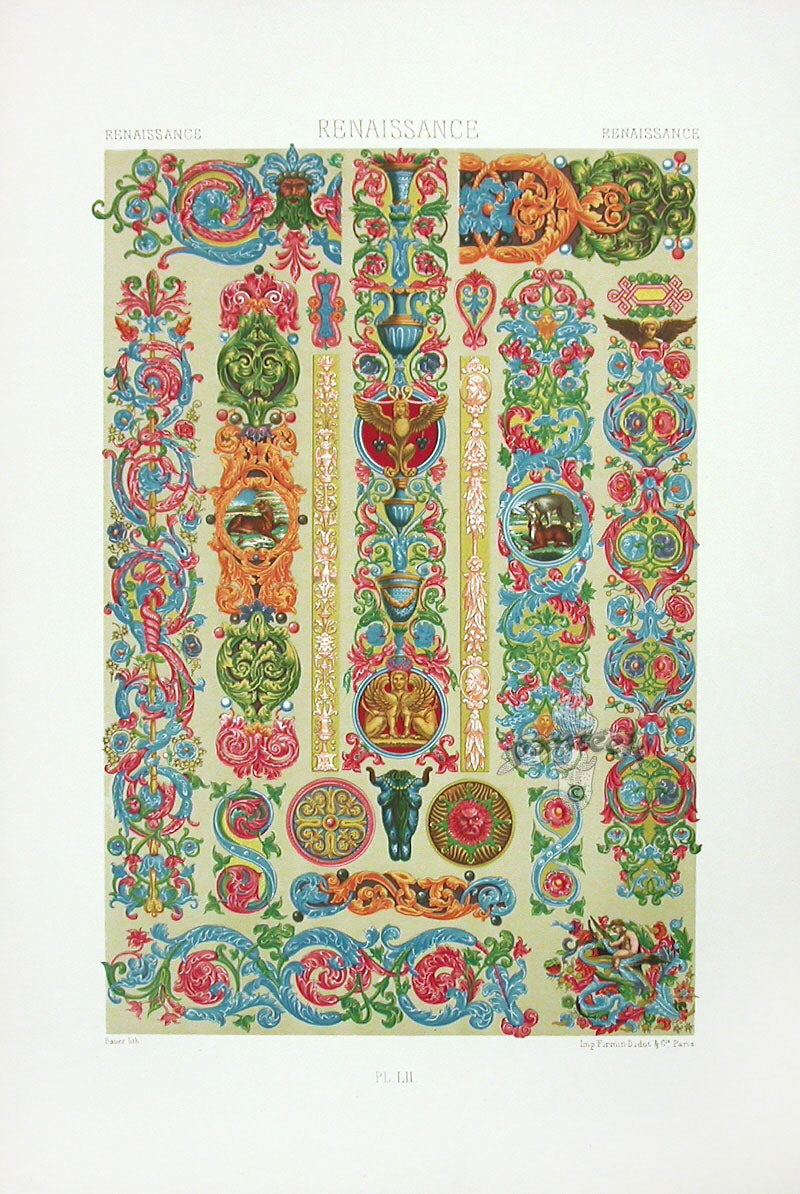 Racinet Decorative Art Nouveau Print 1889 Renaissance Sphinx
