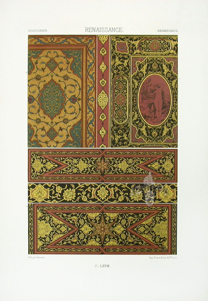 Racinet Decorative Art Nouveau Print 1889 Renaissance Star