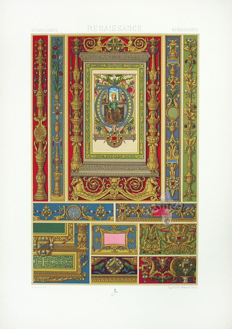 Racinet Decorative Art Nouveau Print 1889 Renaissance Unicorns