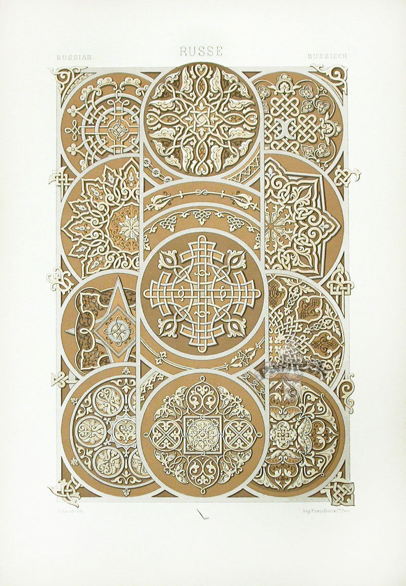 Racinet Decorative Art Nouveau Print 1889 Russian Roundels
