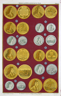 Rapin de Thoyras Engraving Coins King William, Queen Mary RA10A - Panteek Antique Prints