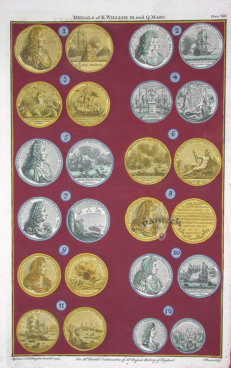 Rapin de Thoyras Engraving Coins King William, Queen Mary RA13B