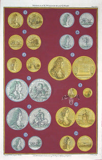 Rapin de Thoyras Engraving Coins King William, Queen Mary RA14B - Panteek Antique Prints