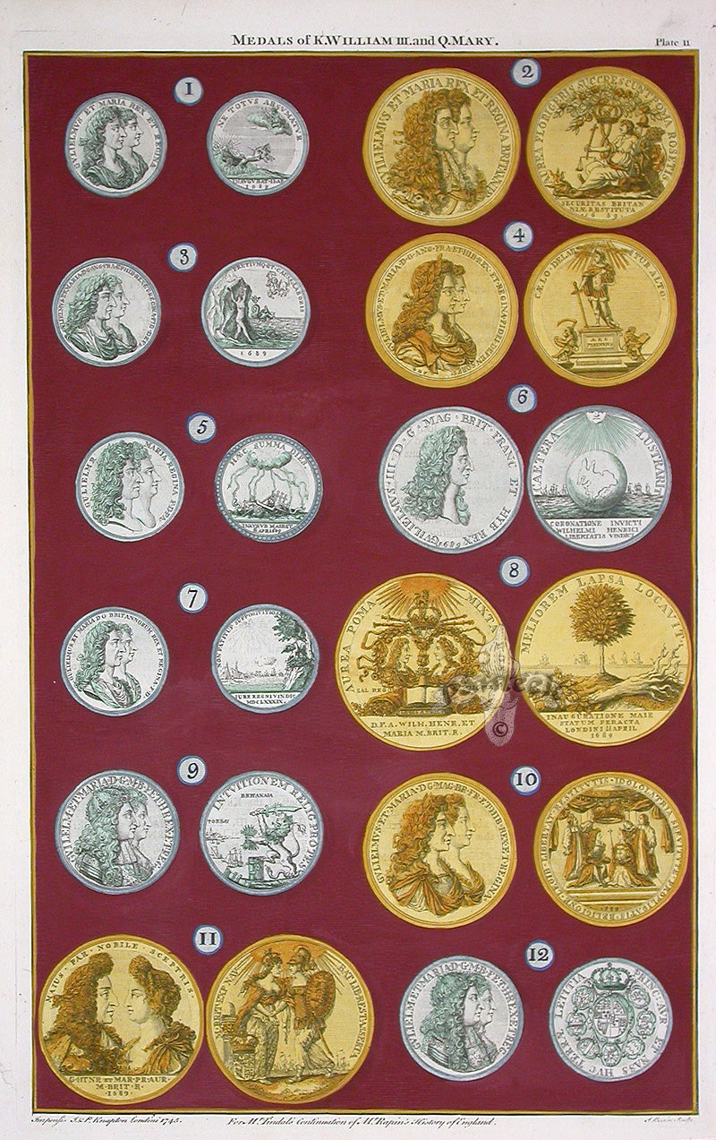Rapin de Thoyras Engraving Coins King William, Queen Mary RA2B
