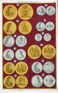 Rapin de Thoyras Engraving Coins King William, Queen Mary RA3A - Panteek Antique Prints