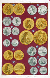 Rapin de Thoyras Engraving Coins King William, Queen Mary RA7 - Panteek Antique Prints
