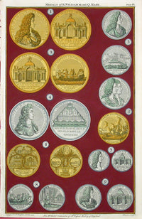 Rapin de Thoyras Engraving Coins King William, Queen Mary RA9A - Panteek Antique Prints