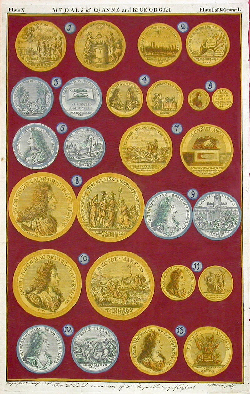 Rapin de Thoyras Engraving Coins Queen Anne & King George RA10