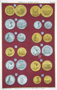 Rapin de Thoyras Engraving Coins Queen Anne RA3B - Panteek Antique Prints