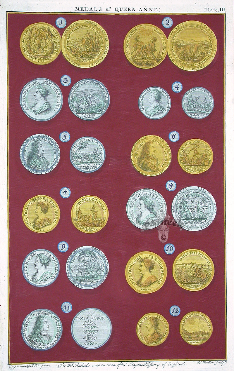 Rapin de Thoyras Engraving Coins Queen Anne RA3B