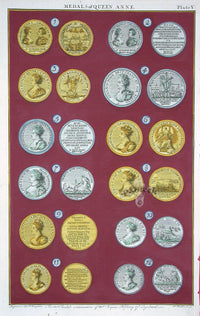 Rapin de Thoyras Engraving Coins Queen Anne RA5B - Panteek Antique Prints