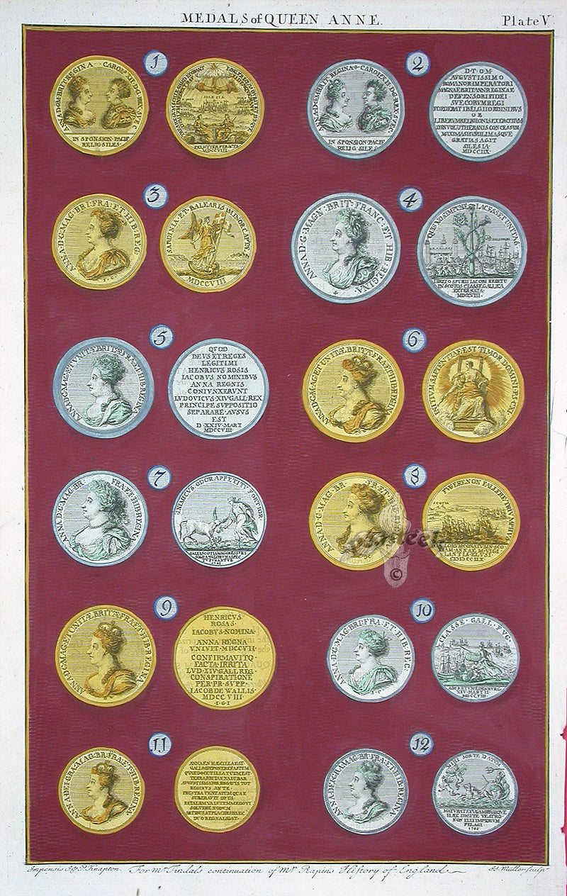 Rapin de Thoyras Engraving Coins Queen Anne RA5B