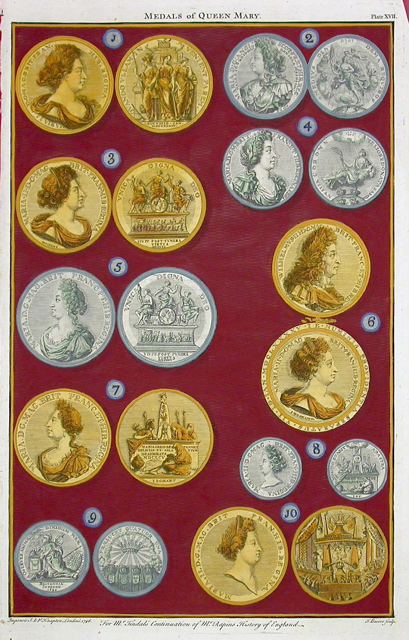 Rapin de Thoyras Engraving Coins Queen Mary RA17 | Panteek Antique Prints