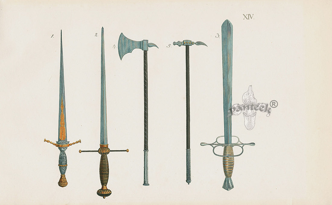 Reibisch Der Rittersaal Antique Prints, Chivalry & Armour Battle Ax