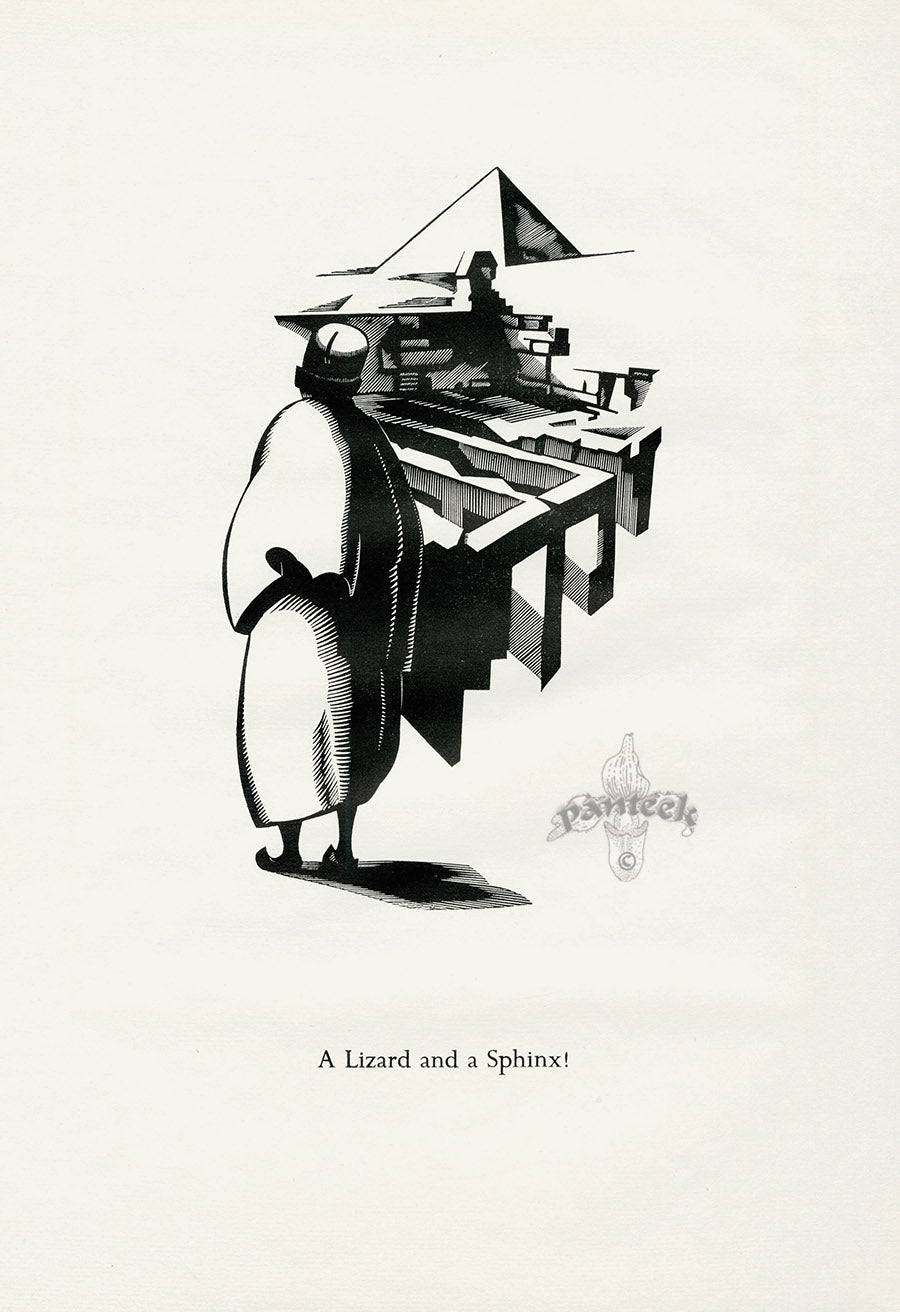 Robert Gibbings Original Woodblock Prints A Lizard and a Sphinx!