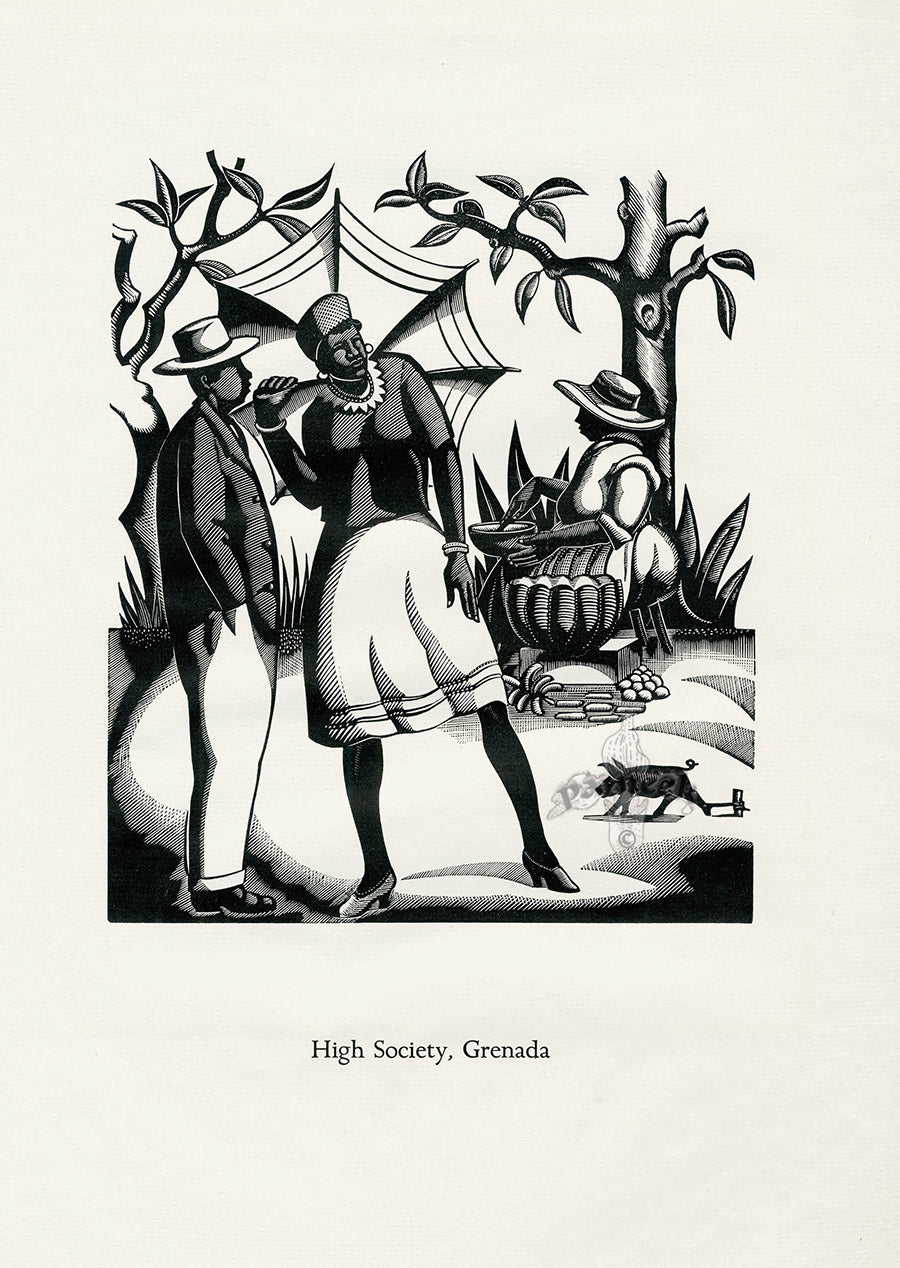 Robert Gibbings Original Woodblock Prints High Society, Grenada