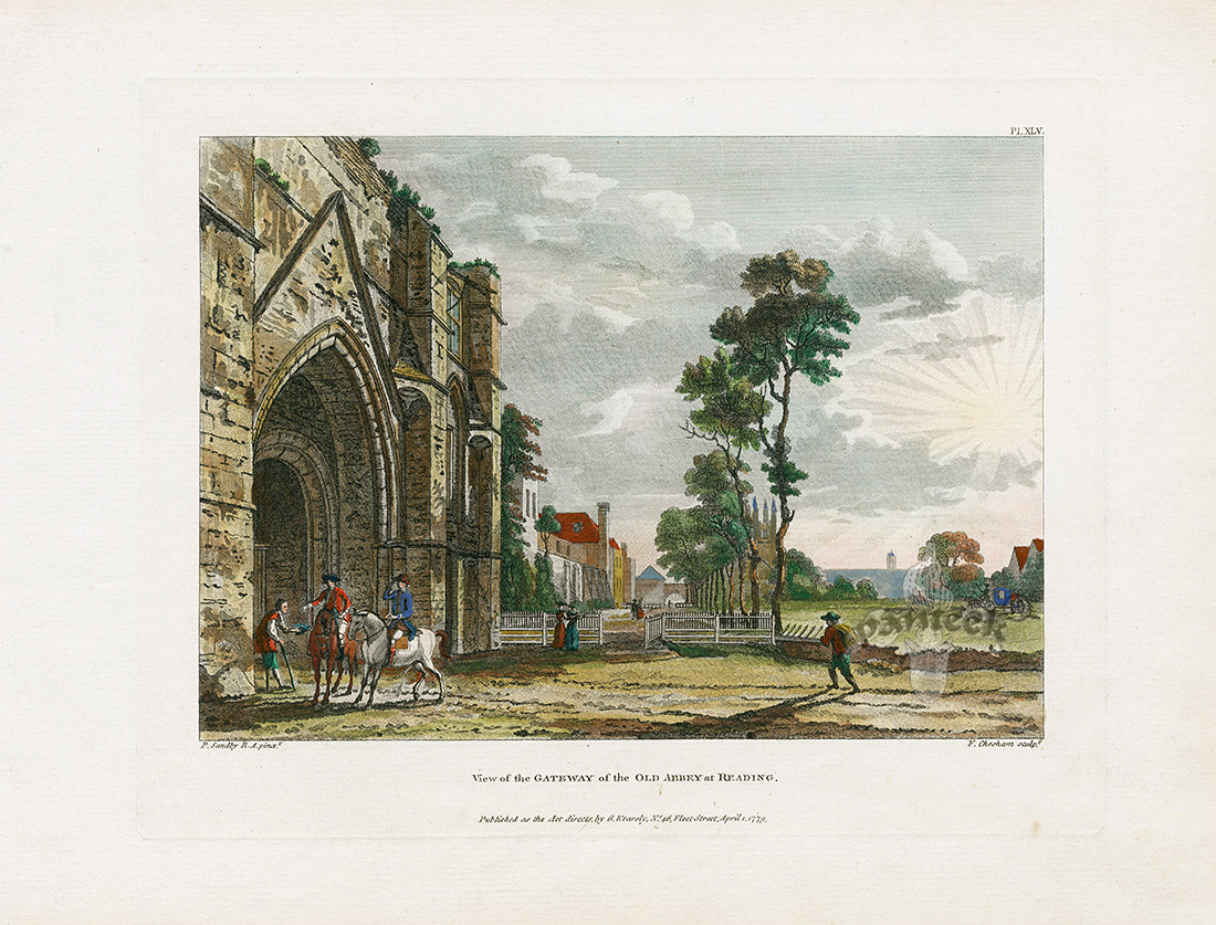 Sandby Stately Homes Hand Colored Engraving Abbey Gateway, Reading