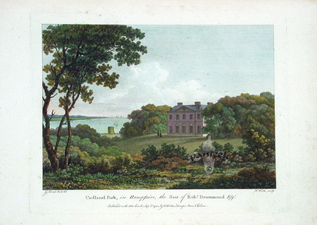 Sandby Stately Homes Hand Colored Engraving Cadland Park, Hampshire