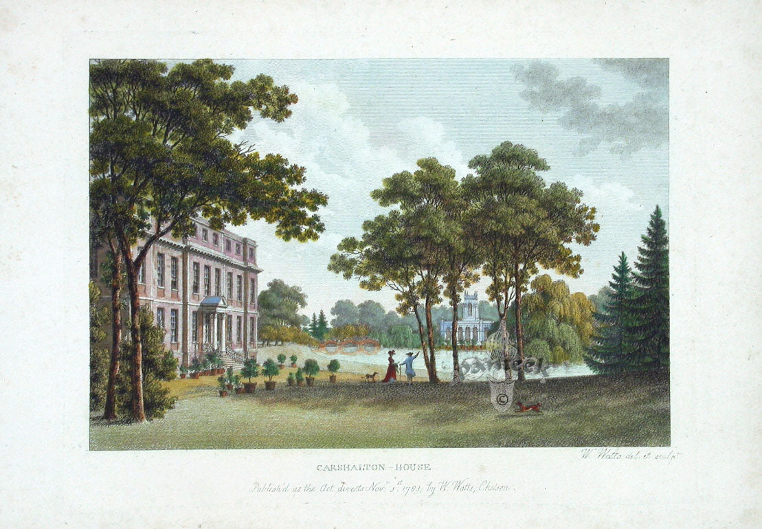 Sandby Stately Homes Hand Colored Engraving Carshalton House