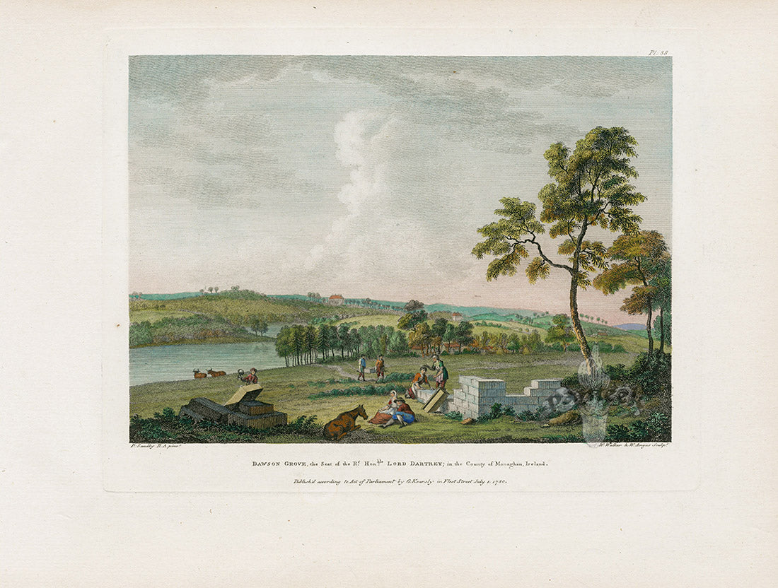 Sandby Stately Homes Hand Colored Engraving Dawson Grove, Ireland
