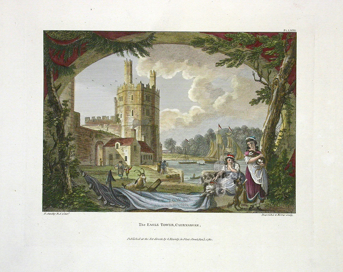 Sandby Stately Homes Hand Colored Engraving Eagle Tower, Wales