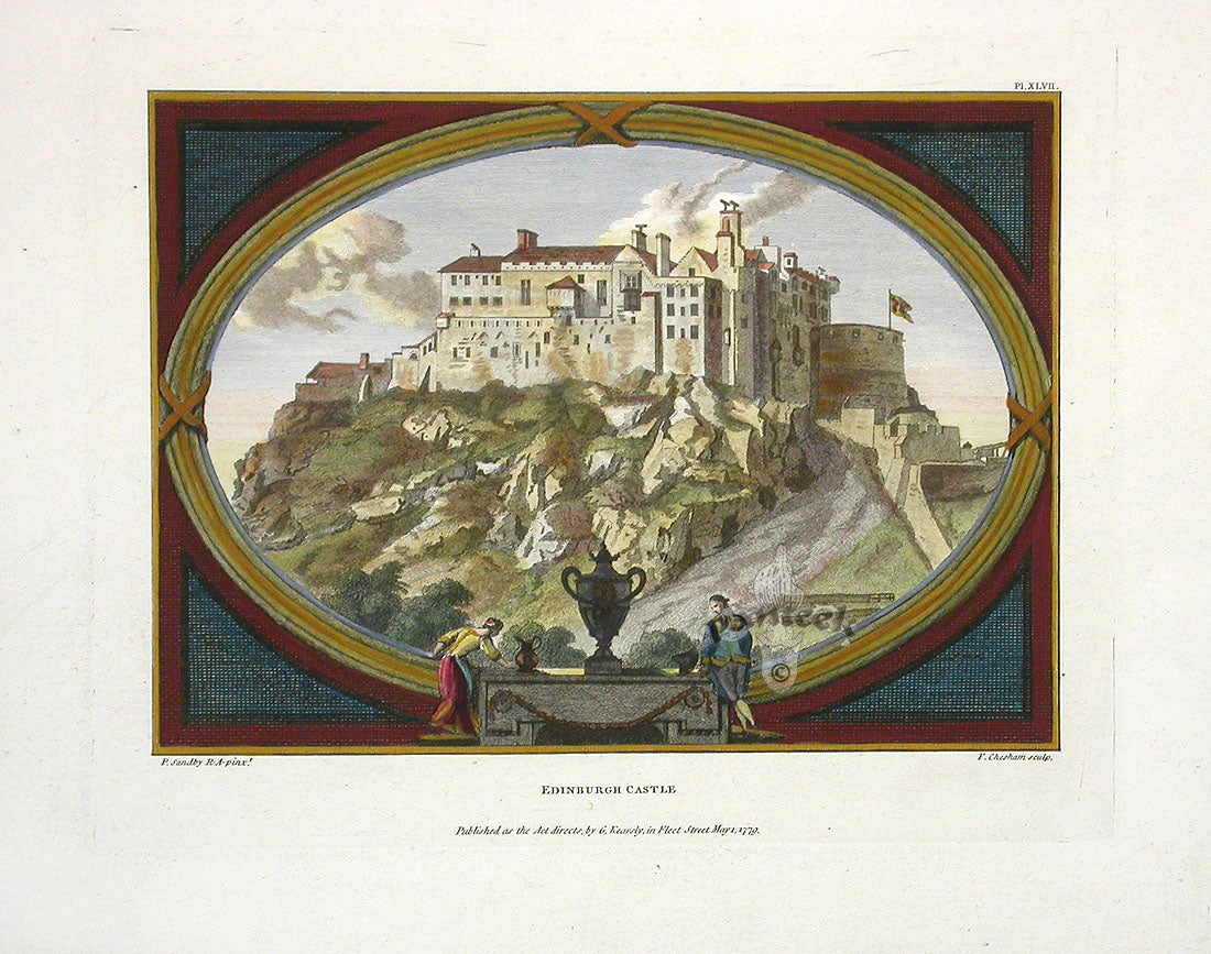 Sandby Stately Homes Hand Colored Engraving Edinburgh Castle