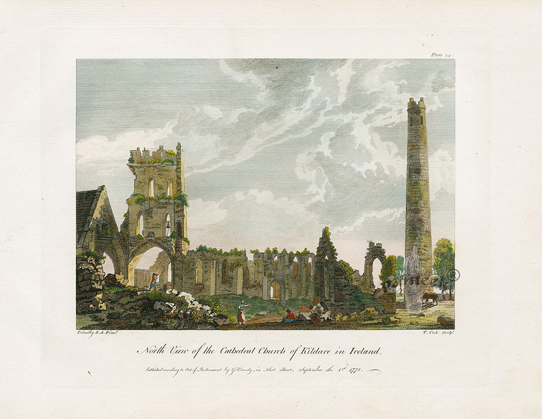 Sandby Stately Homes Hand Colored Engraving Kildare Church, Ireland
