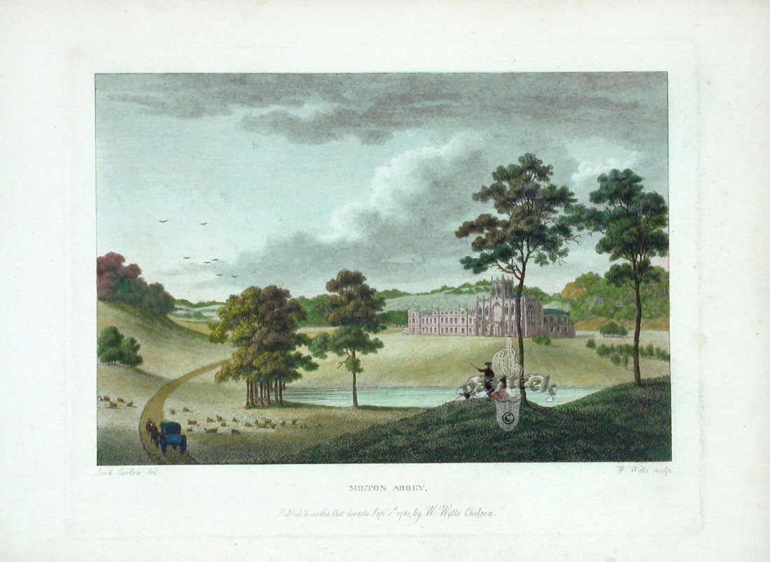Sandby Stately Homes Hand Colored Engraving Milton Abbey