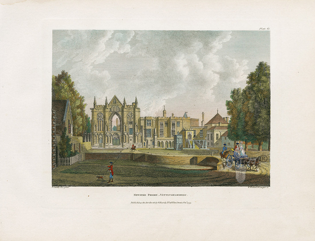 Sandby Stately Homes Hand Colored Engraving Newsted Priory