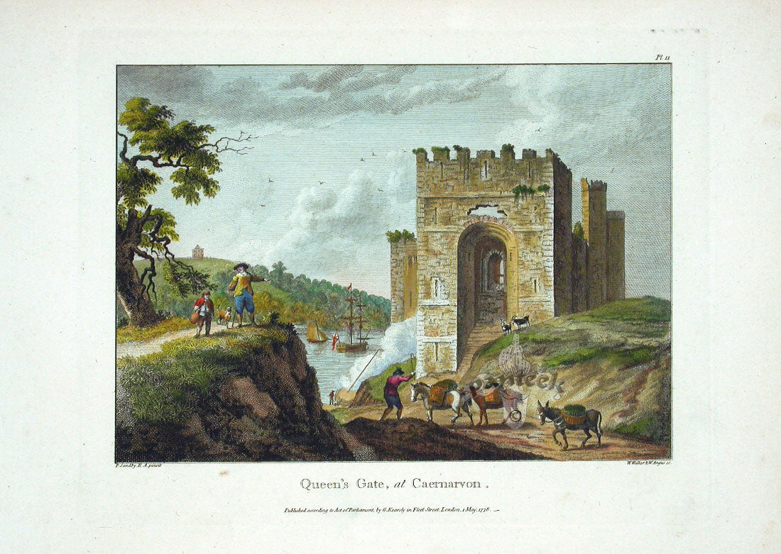 Sandby Stately Homes Hand Colored Engraving Queens Gate, Wales