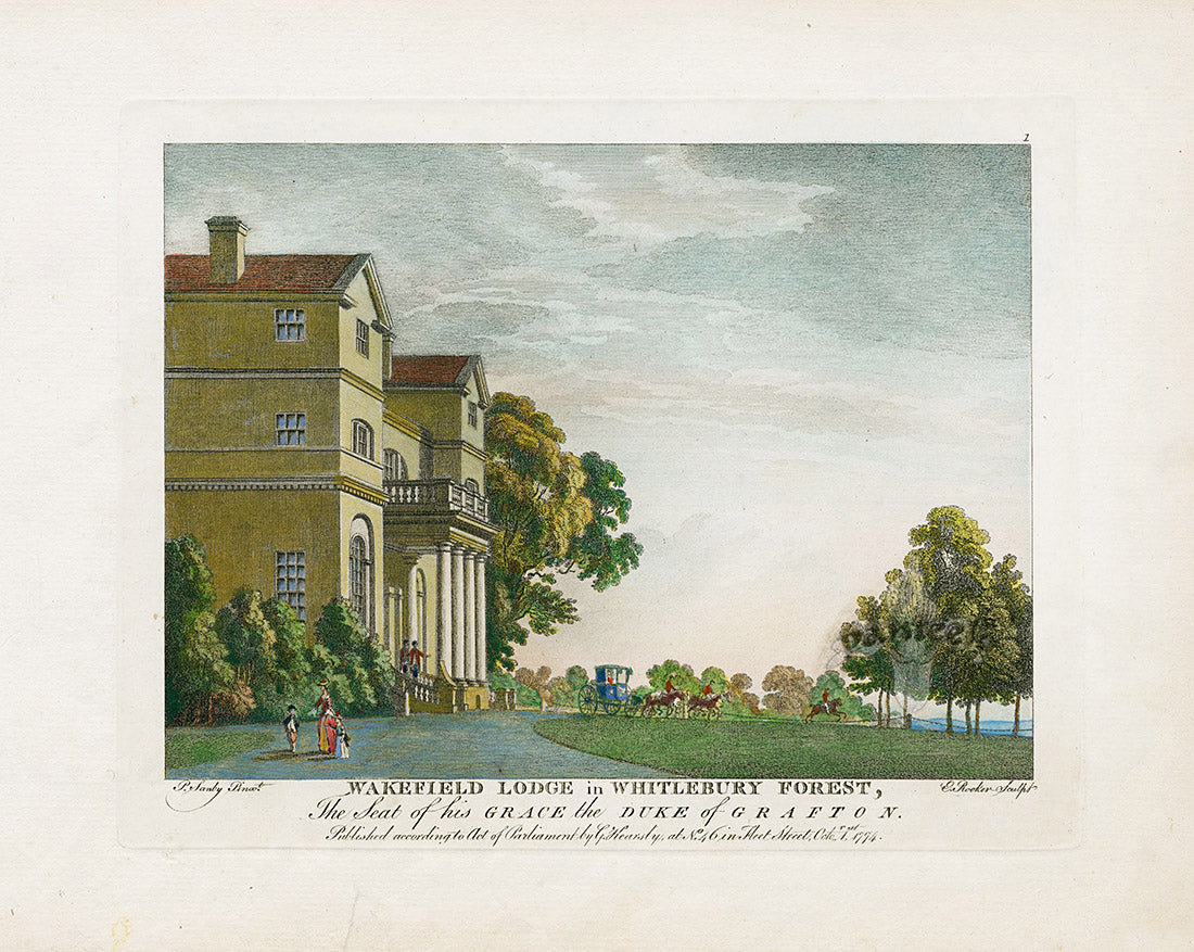 Sandby Stately Homes Hand Colored Engraving Wakefield Lodge