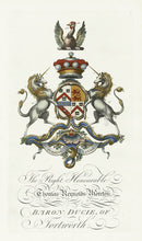 Segar English Genealogy  Antique Engraving Baron Ducie, Unicorns - Panteek Antique Prints