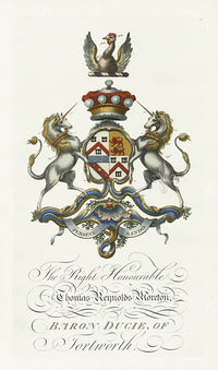 Segar English Genealogy  Antique Engraving Baron Ducie, Unicorns - Panteek Antique Prints