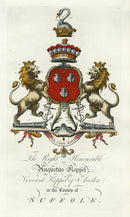 Segar English Genealogy  Antique Engraving Viscount Keppel, Swan, Lion - Panteek Antique Prints