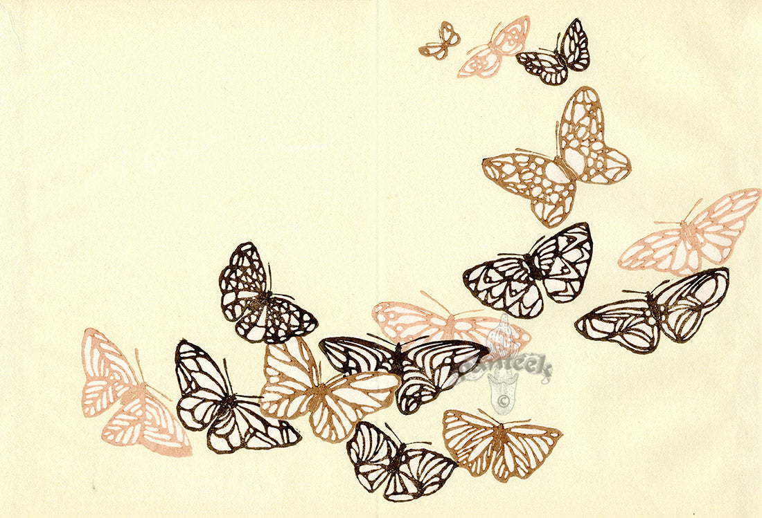 Sekka Cho Senshu 15 Brown, Beige Butterflies