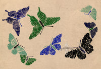 Sekka Cho Senshu Black, Green, Blue Butterflies - Panteek Antique Prints