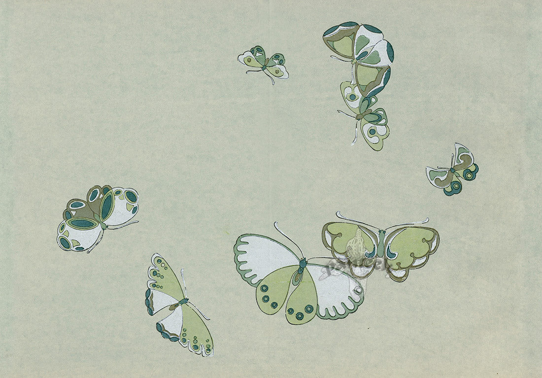 Sekka Cho Senshu Green, White Butterflies