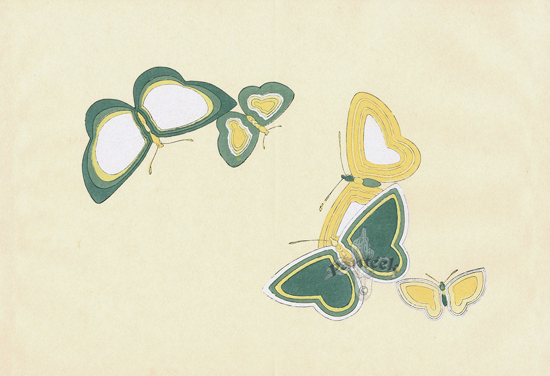 Sekka Cho Senshu Green, White, Yellow Butterflies