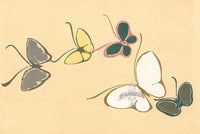 Sekka Cho Senshu Grey, Yellow, Pink, Green, White Butterflies - Panteek Antique Prints