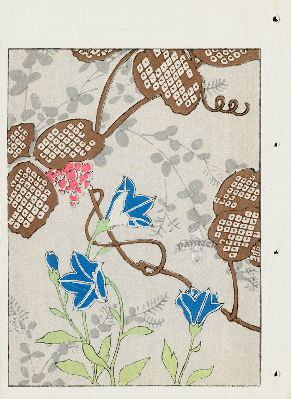 Shin-Bijutsukai Magazine Beige, Grey, Brown, Blue, Pink, Green Flowers Design