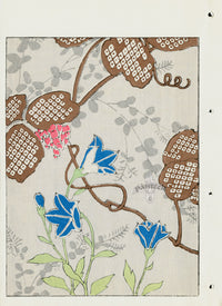 Shin-Bijutsukai Magazine Beige, Grey, Brown, Blue, Pink, Green Flowers Design - Panteek Antique Prints