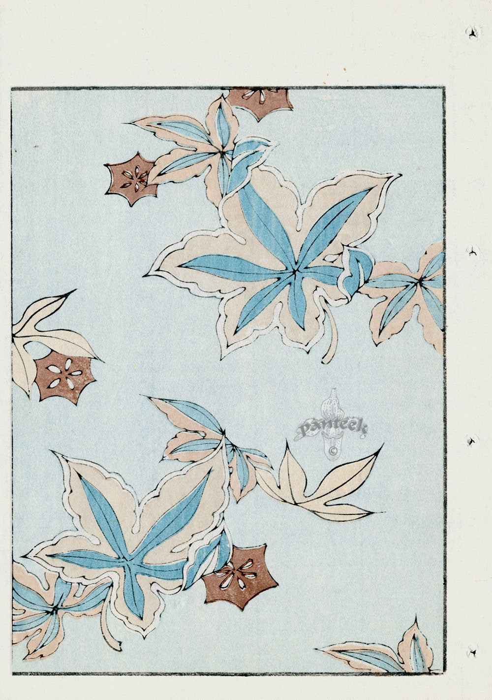 Shin-Bijutsukai Magazine Beige, White, Brown, Blue Leaves Design