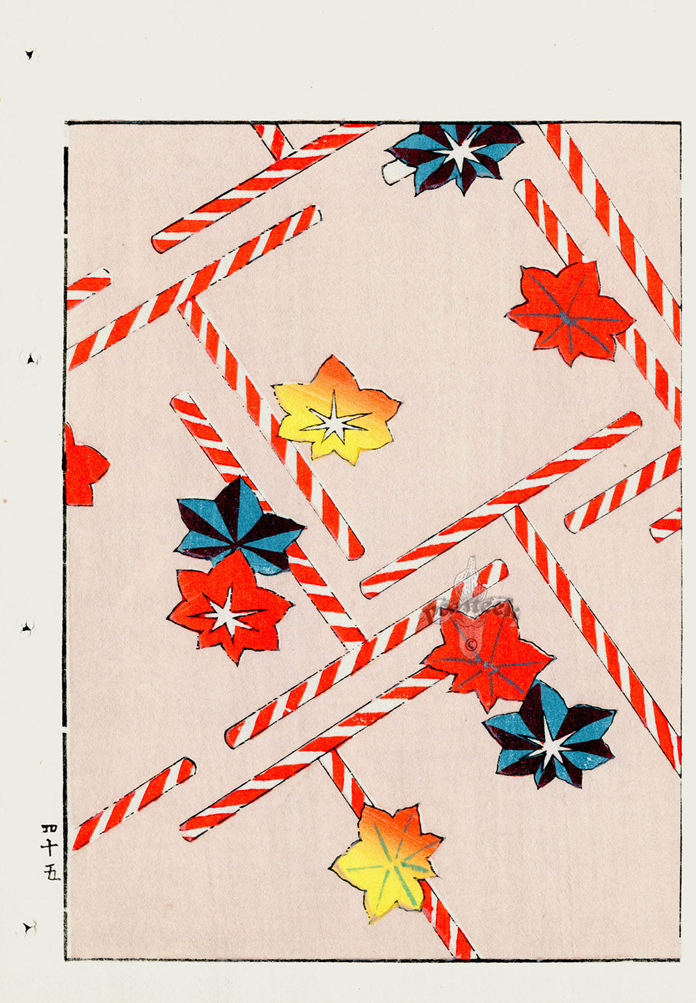 Shin-Bijutsukai Magazine Blue, Red, Yellow Leaves Design