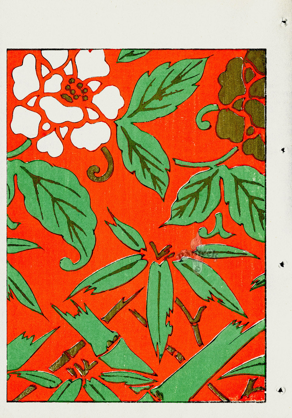 Shin-Bijutsukai Magazine Green, Red, White Flower Design