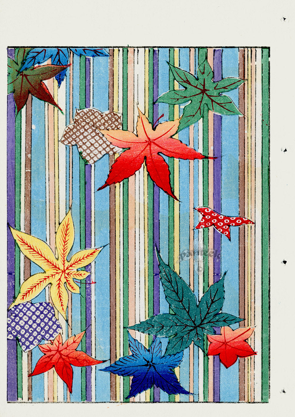 Shin-Bijutsukai Magazine Multicolor Leaves on Stripes Design