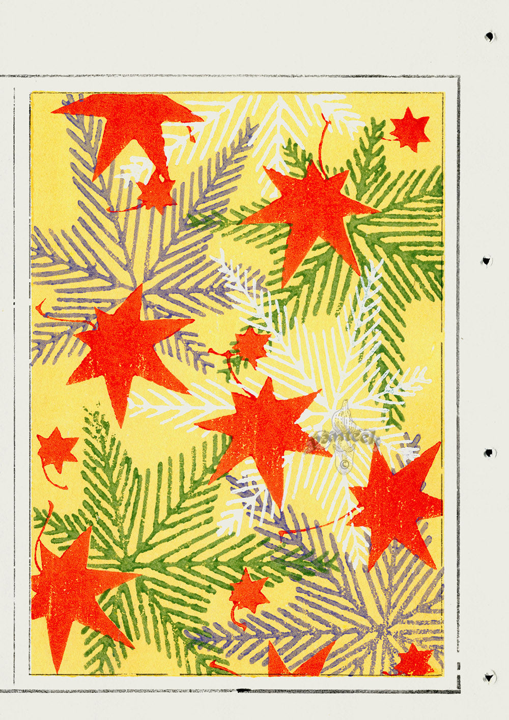 Shin-Bijutsukai Magazine Red, Green, White, Grey Leaves on Yellow Design