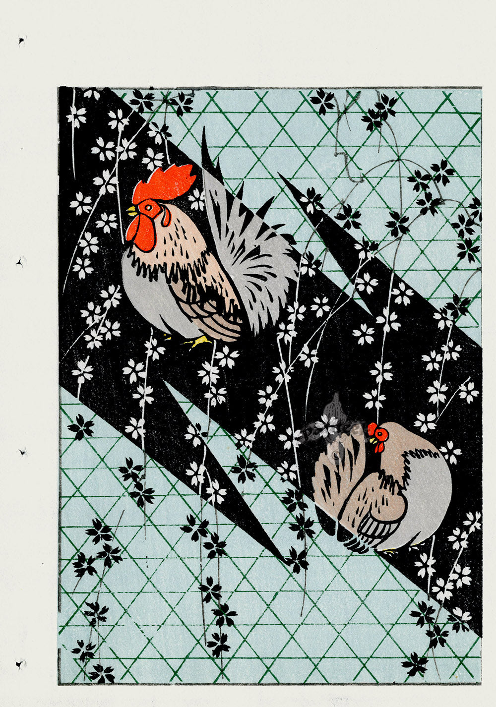 Shin-Bijutsukai Magazine Red, Grey, Beige Rooster, Hen